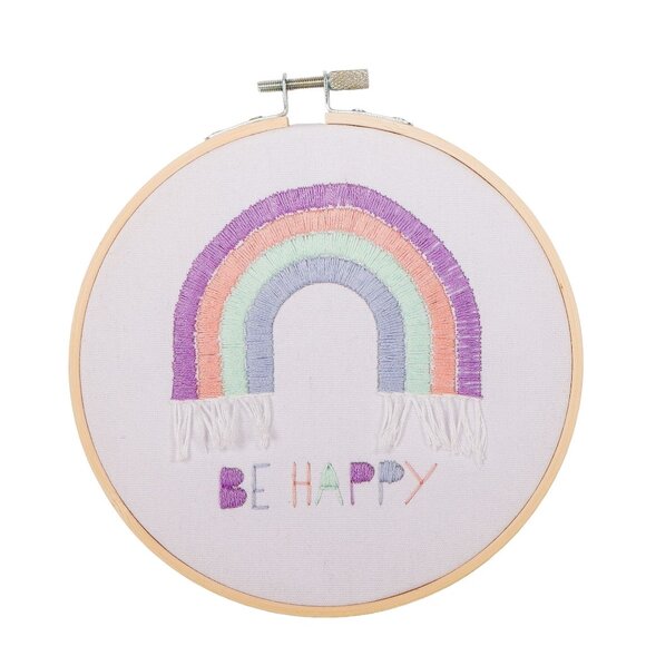 Dimensions Other - Be Happy Rainbow Embroidery Completed 6" Hoop Dimensions Decor